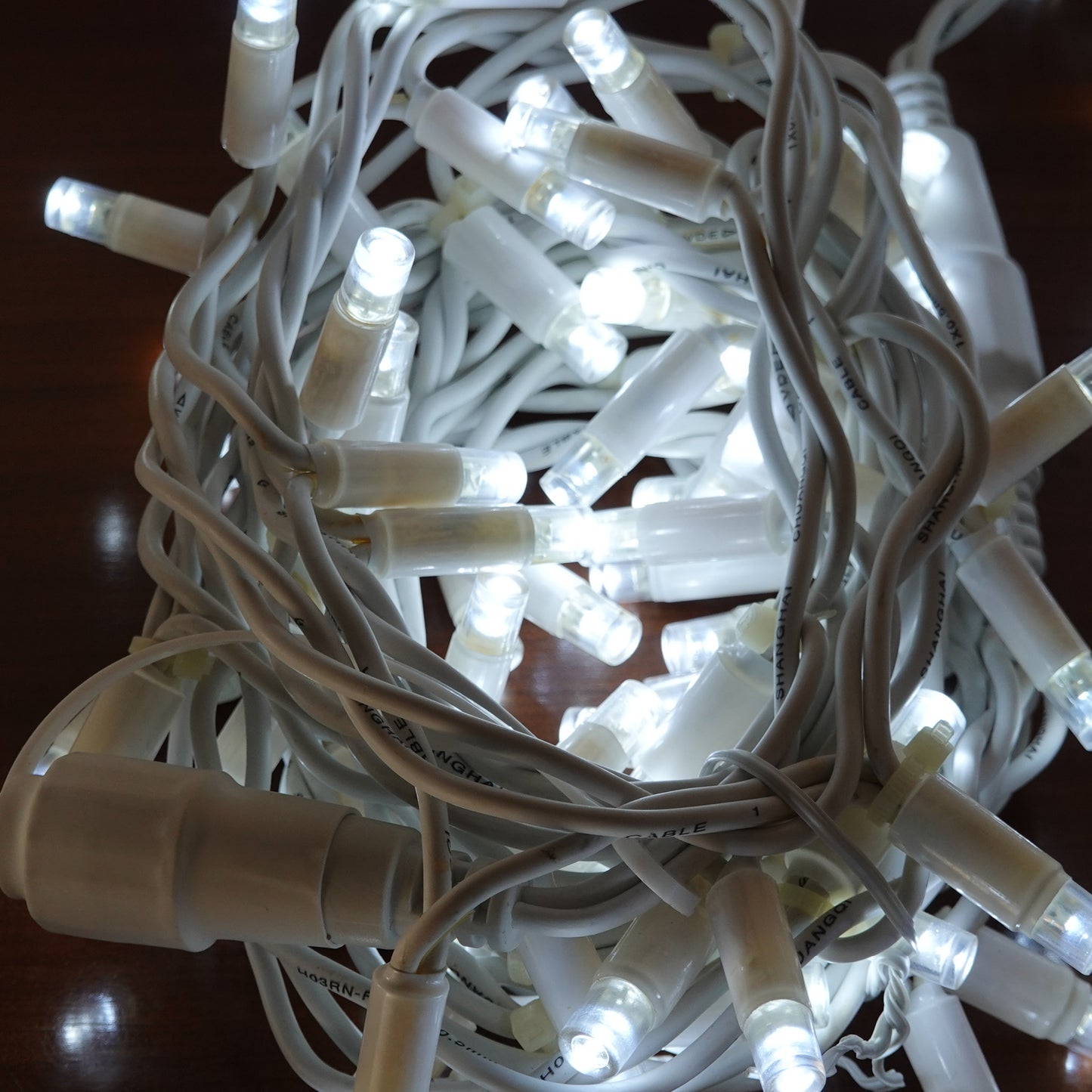 24V 8m micro light strings, warm white 3000K LEDs, with cold white 7000K flash, transparent cable