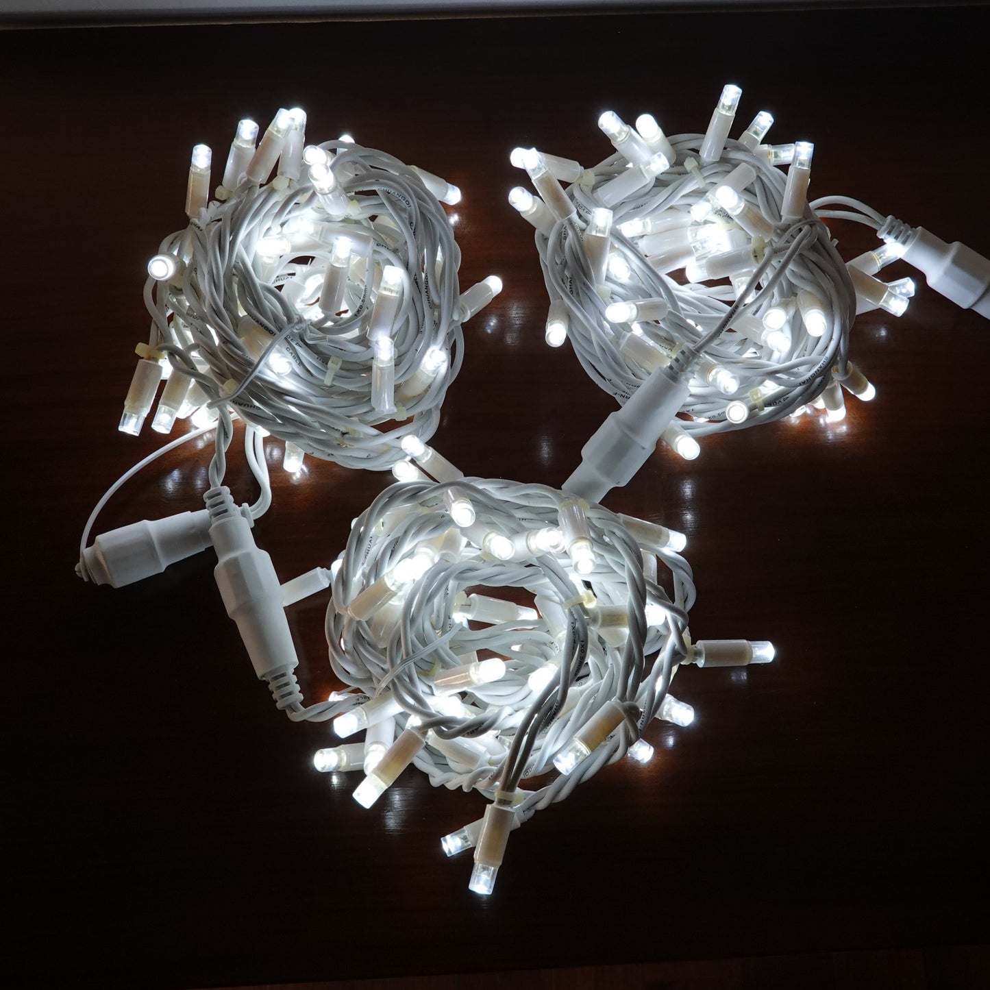 24V 8m micro light strings, warm white 3000K LEDs, with cold white 7000K flash, transparent cable