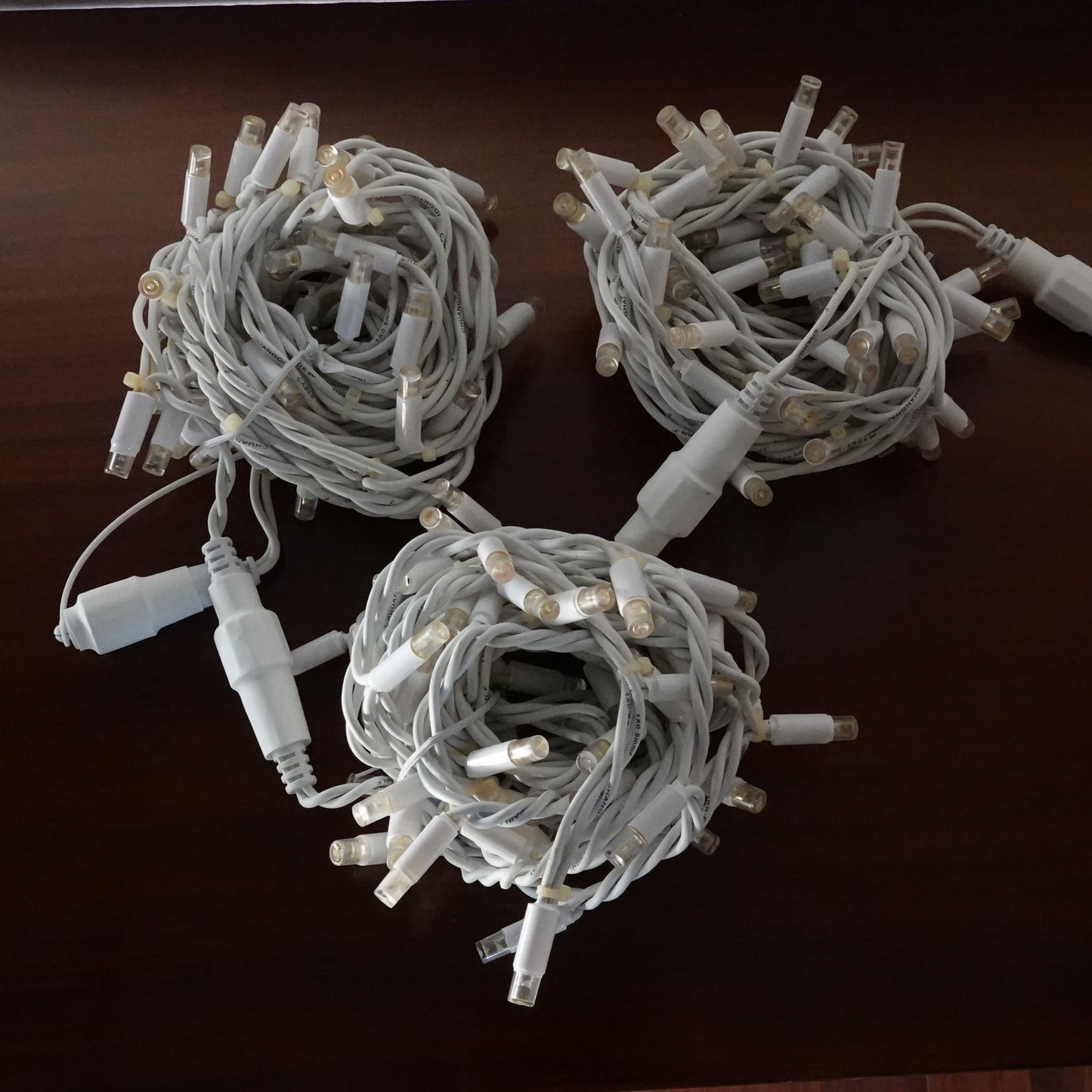 24V 8m micro light strings, warm white 3000K LEDs, with cold white 7000K flash, transparent cable