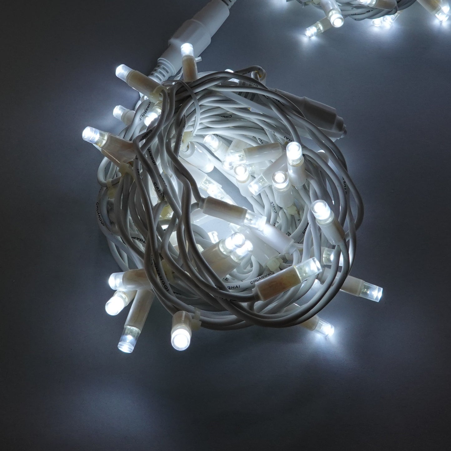 24V 8m micro light strings, warm white 3000K LEDs, with cold white 7000K flash, transparent cable