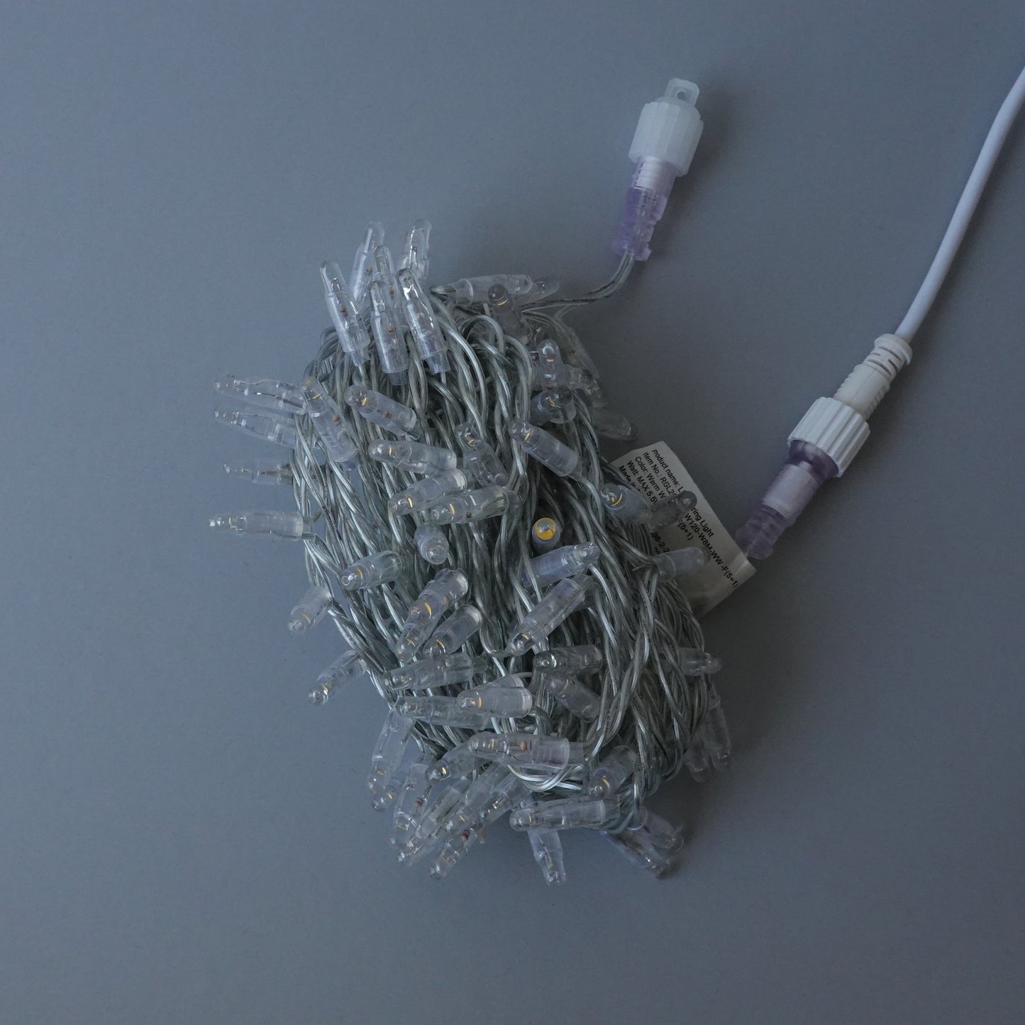 24V 8m micro light strings, warm white 3000K LEDs, with cold white 7000K flash, transparent cable