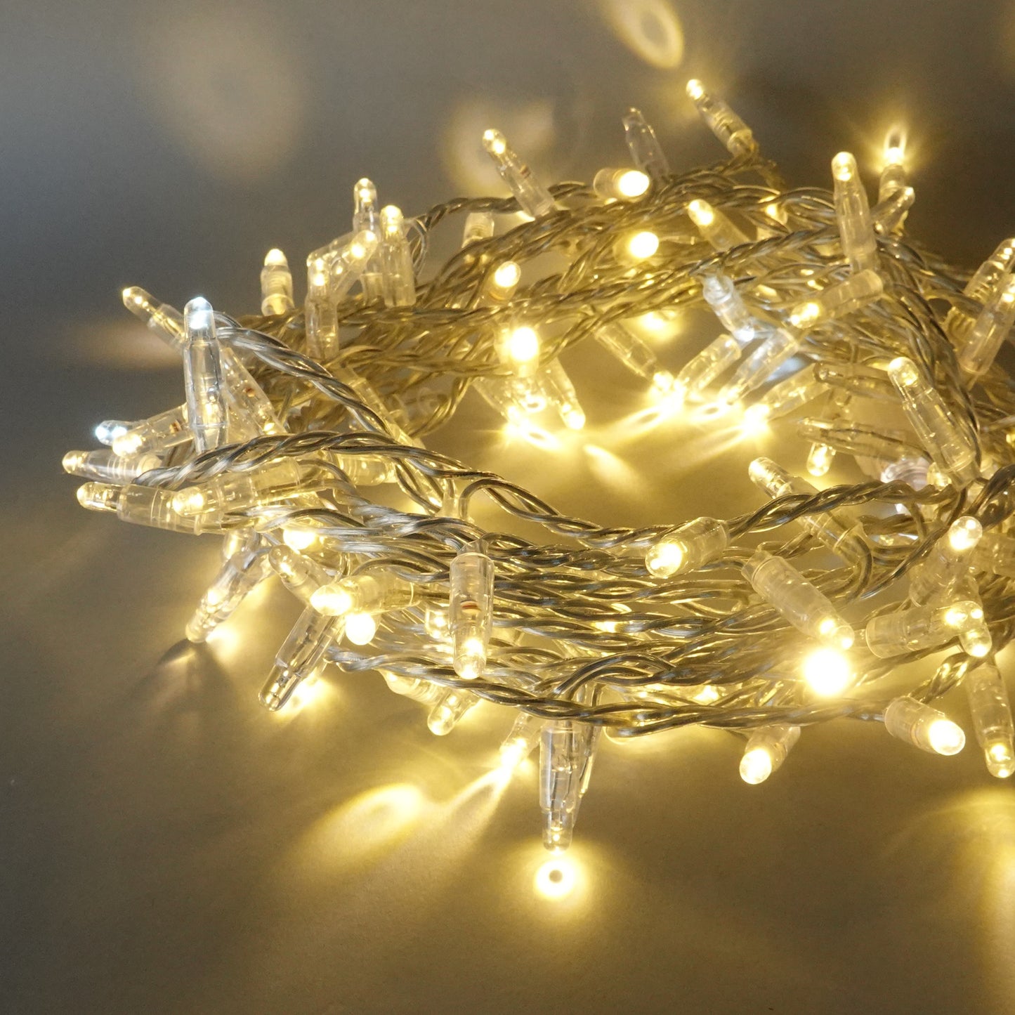 24V 8m micro light strings, warm white 3000K LEDs, with cold white 7000K flash, transparent cable