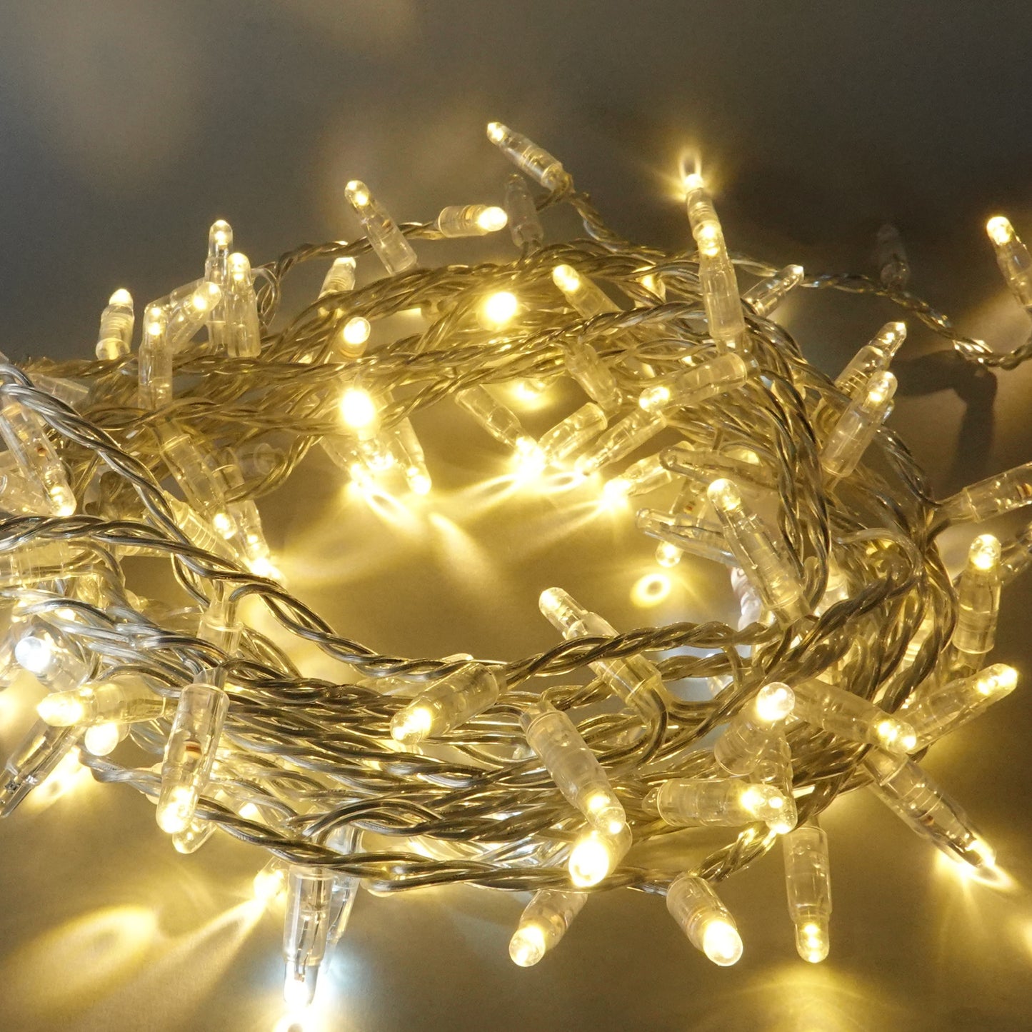 24V 8m micro light strings, warm white 3000K LEDs, with cold white 7000K flash, transparent cable
