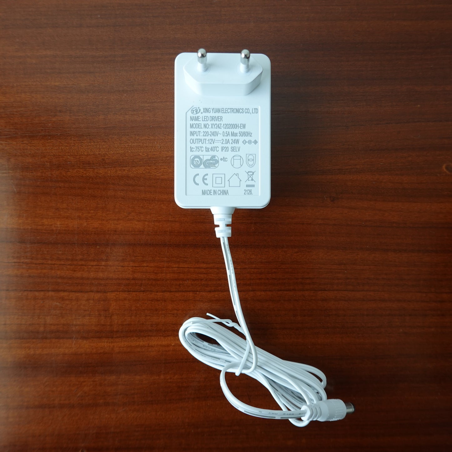 12V 2A 24W LED Transformer for Indoor Use, White Plastic