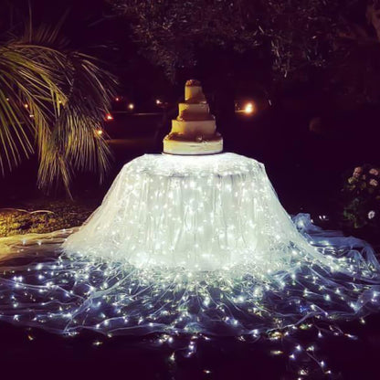 24V 8m micro light strings, warm white 3000K LEDs, with cold white 7000K flash, transparent cable