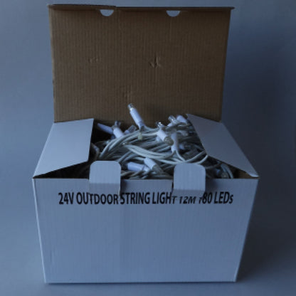 Guirlande lumineuse microLED 24 V 12 m 180 LED avec flash automatique, câble blanc pour l'extérieur 