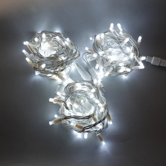 24V 8m micro light strings, warm white 3000K LEDs, with cold white 7000K flash, transparent cable