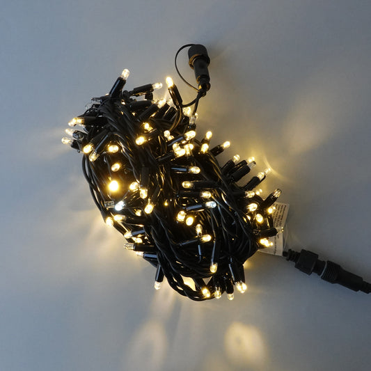 230V 8m micro light strings, warm white 3000K LEDs, with cold white 7000K flash, black cable