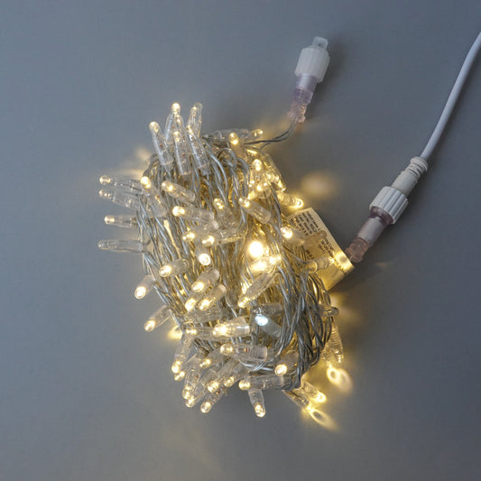 24V 8m micro light strings, warm white 3000K LEDs, with cold white 7000K flash, transparent cable