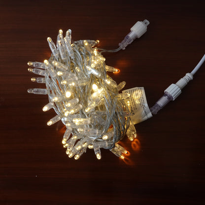 24V 8m micro light strings, warm white 3000K LEDs, with cold white 7000K flash, transparent cable