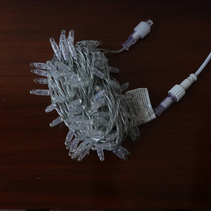 24V 8m micro light strings, warm white 3000K LEDs, with cold white 7000K flash, transparent cable
