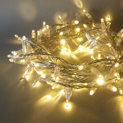 24V 8m micro light strings, warm white 3000K LEDs, with cold white 7000K flash, transparent cable